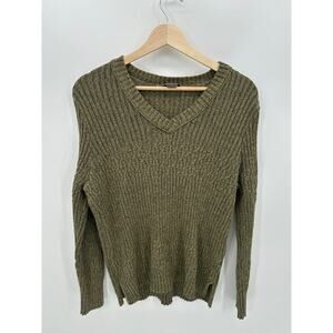 Natural Reflections Green Knit Fisherman Sweater Women Sz M Earth Fall Minimal